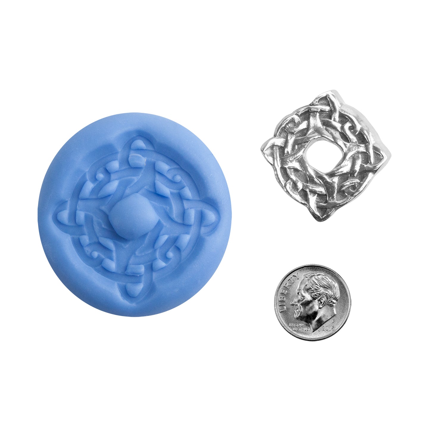 Ready Mold - Celtic Knot silver sample with dime