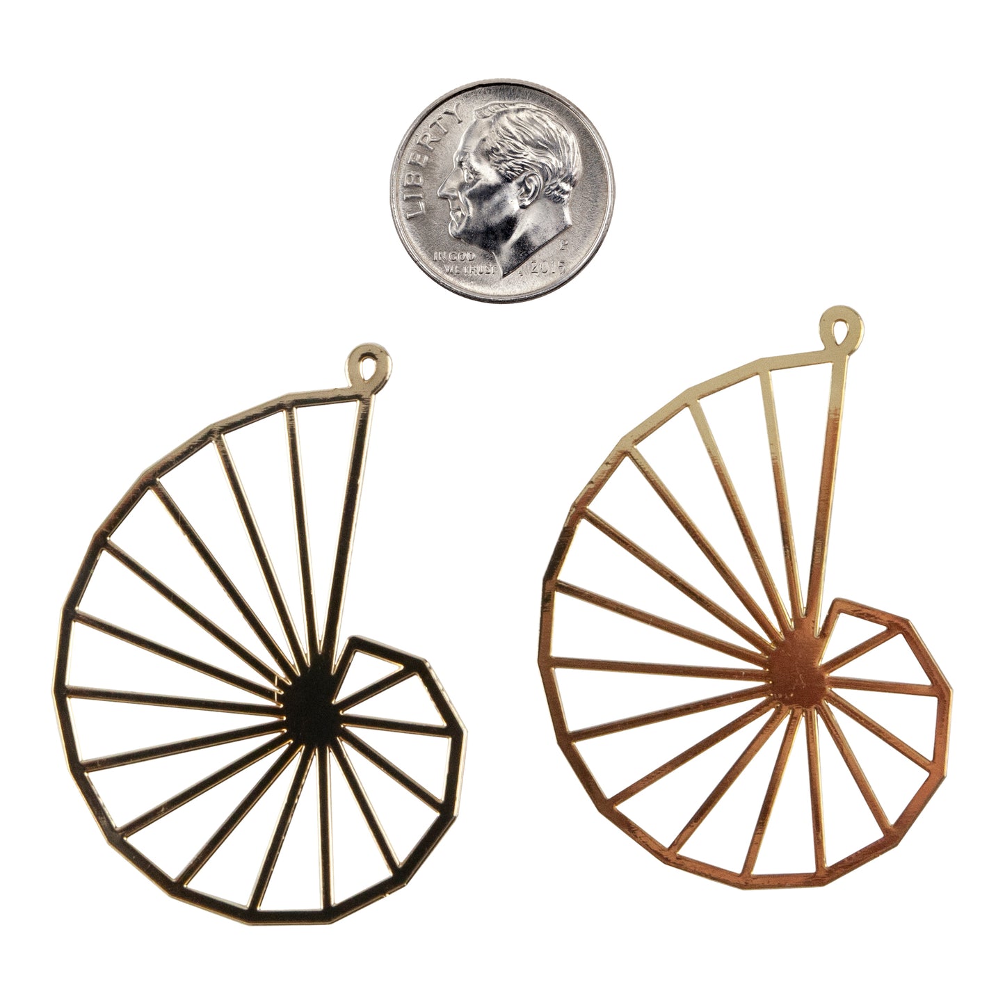 Brass Pendants - Spiral Shell - 18k Gold Plated - Pkg/2 with dime