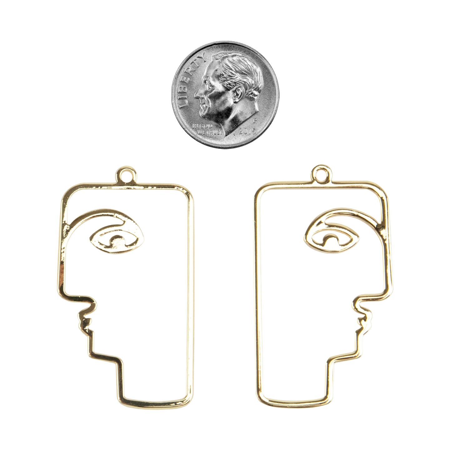 Brass Pendants - Face - 18k Gold Plated - Pkg/2 with dime