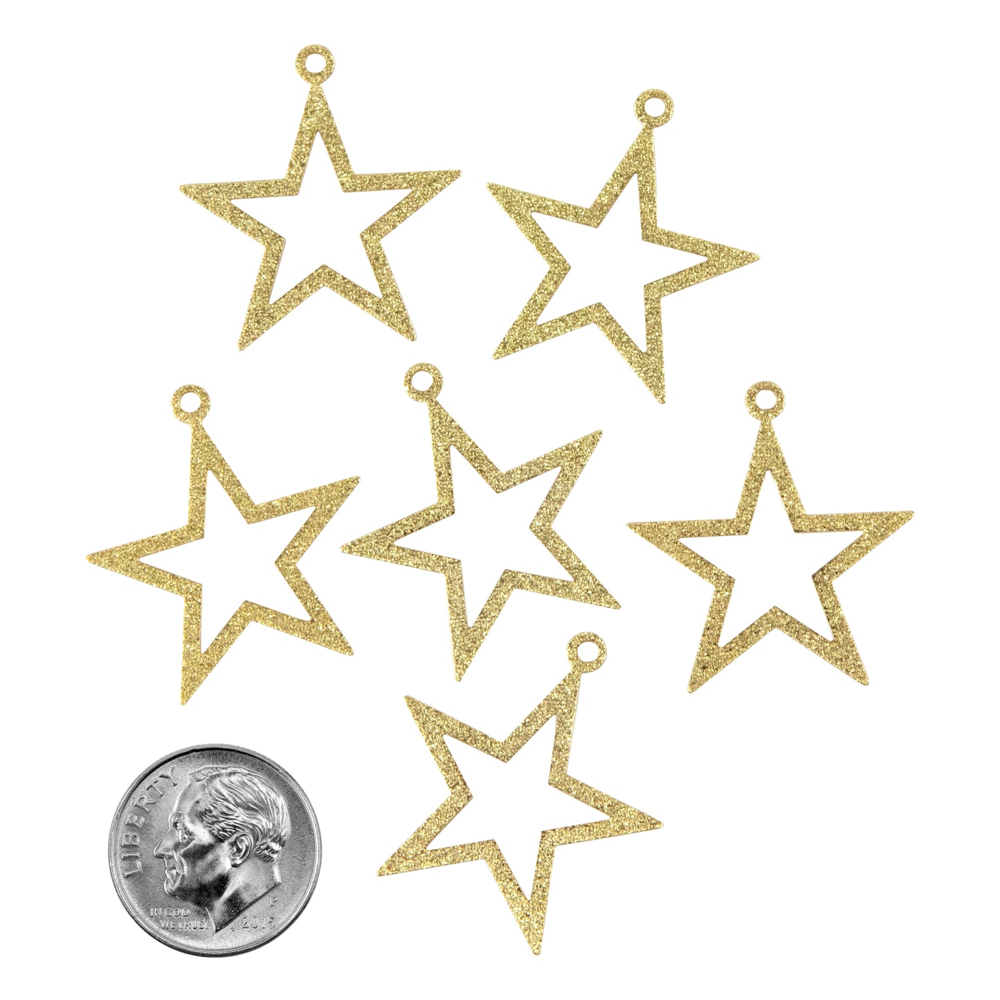 Brass Pendants - Star - 18k Gold Plated - Pkg/6 with dime
