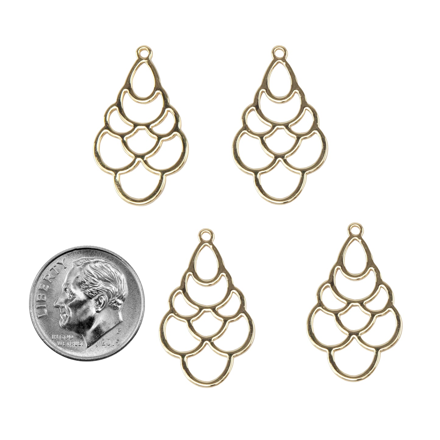 Brass Pendants - Moon Drops - 18k Gold Plated - Pkg/4 with dime