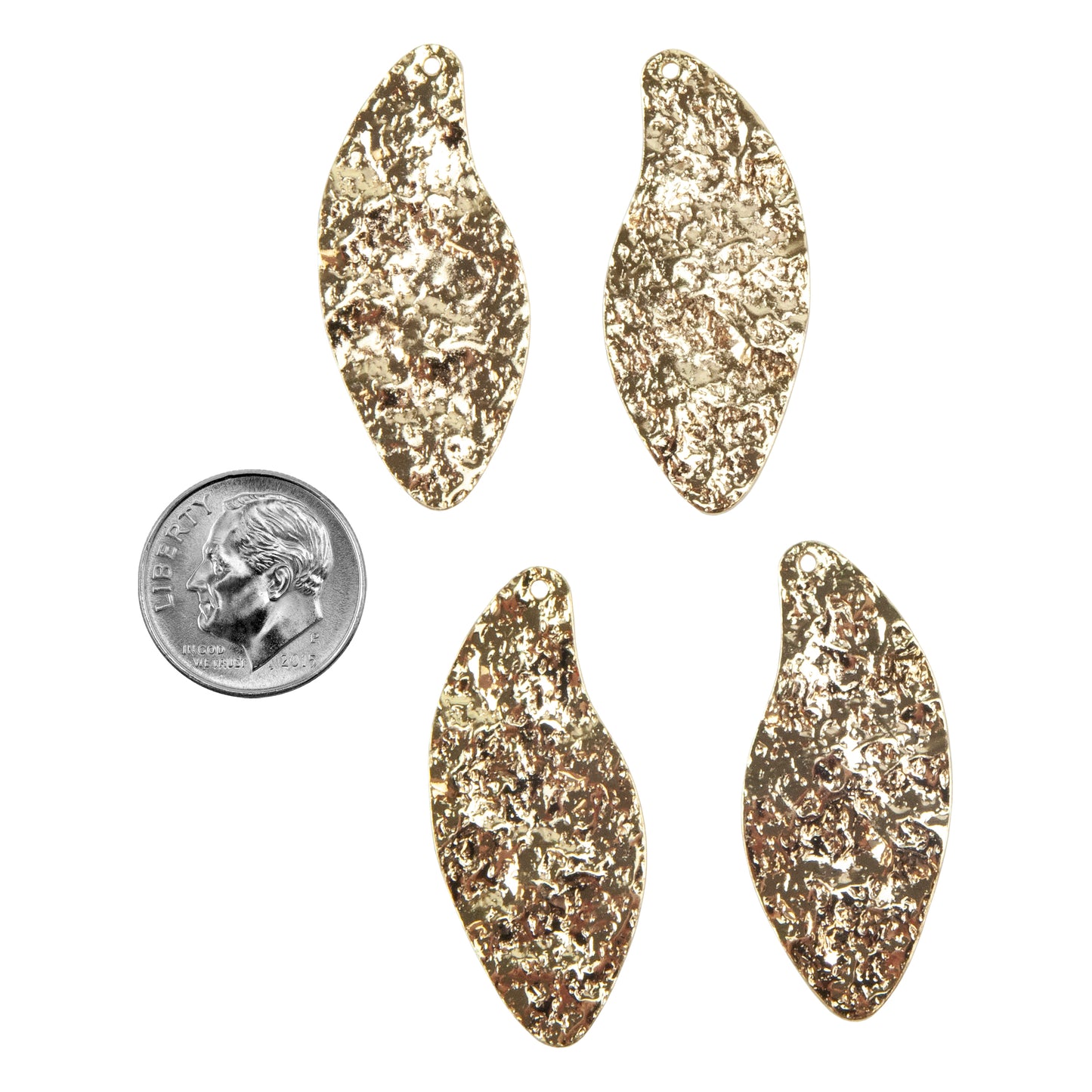 Brass Pendants - Leaf - 18k Gold Plated - Pkg/4 with dime