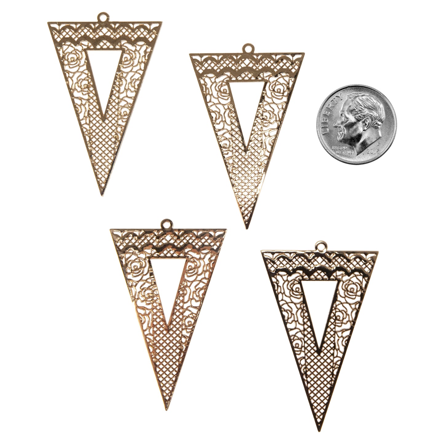 Brass Pendants - Triangle - Pkg/4 with dime