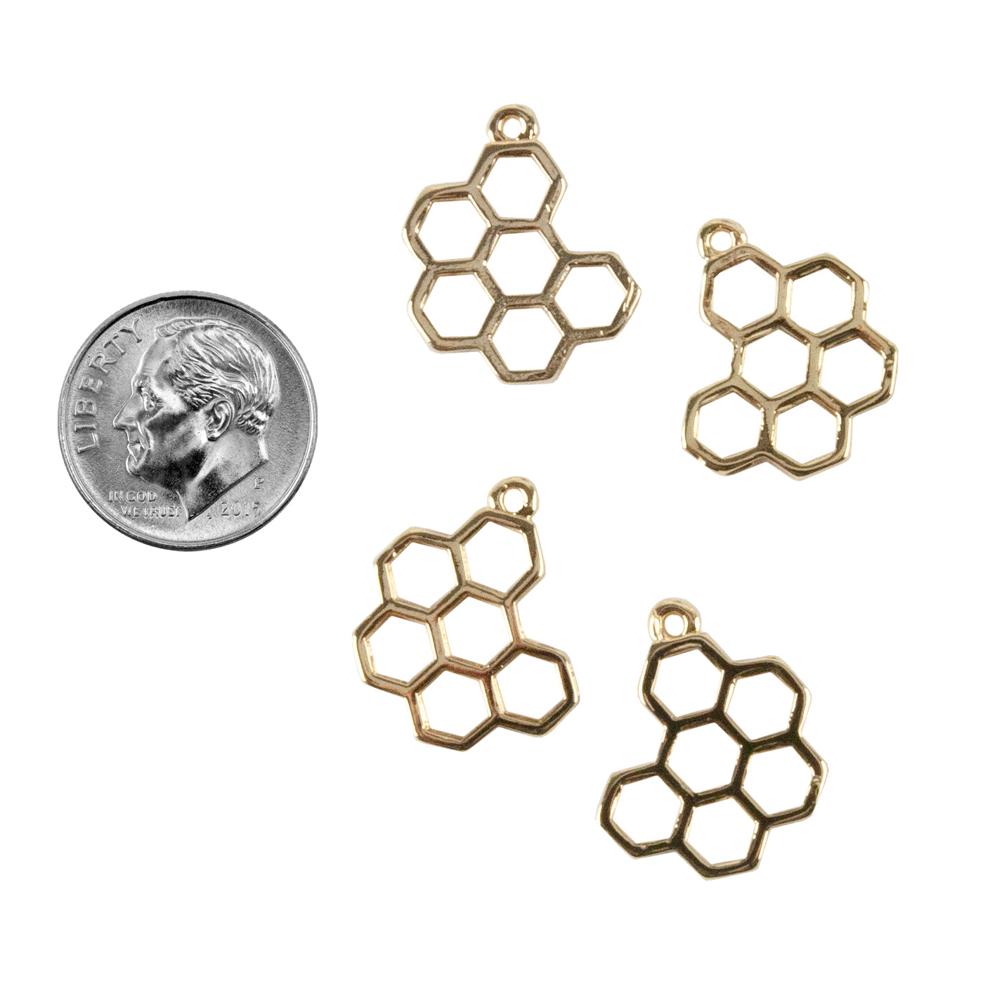 Brass Pendants - Honeycomb 18k Gold Plated - Pkg/4 with dime