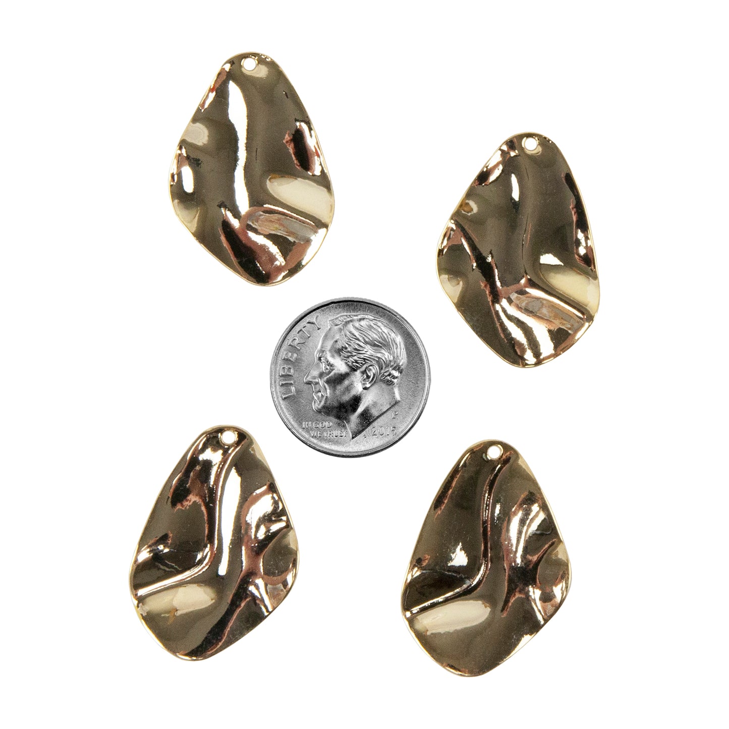 Brass Charm - Wavy Nugget 18k Gold Plated - Pkg/4 with dime