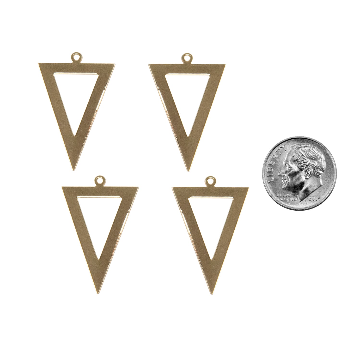 Brass Pendant - Inverted Triangle - Pkg/4 with dime