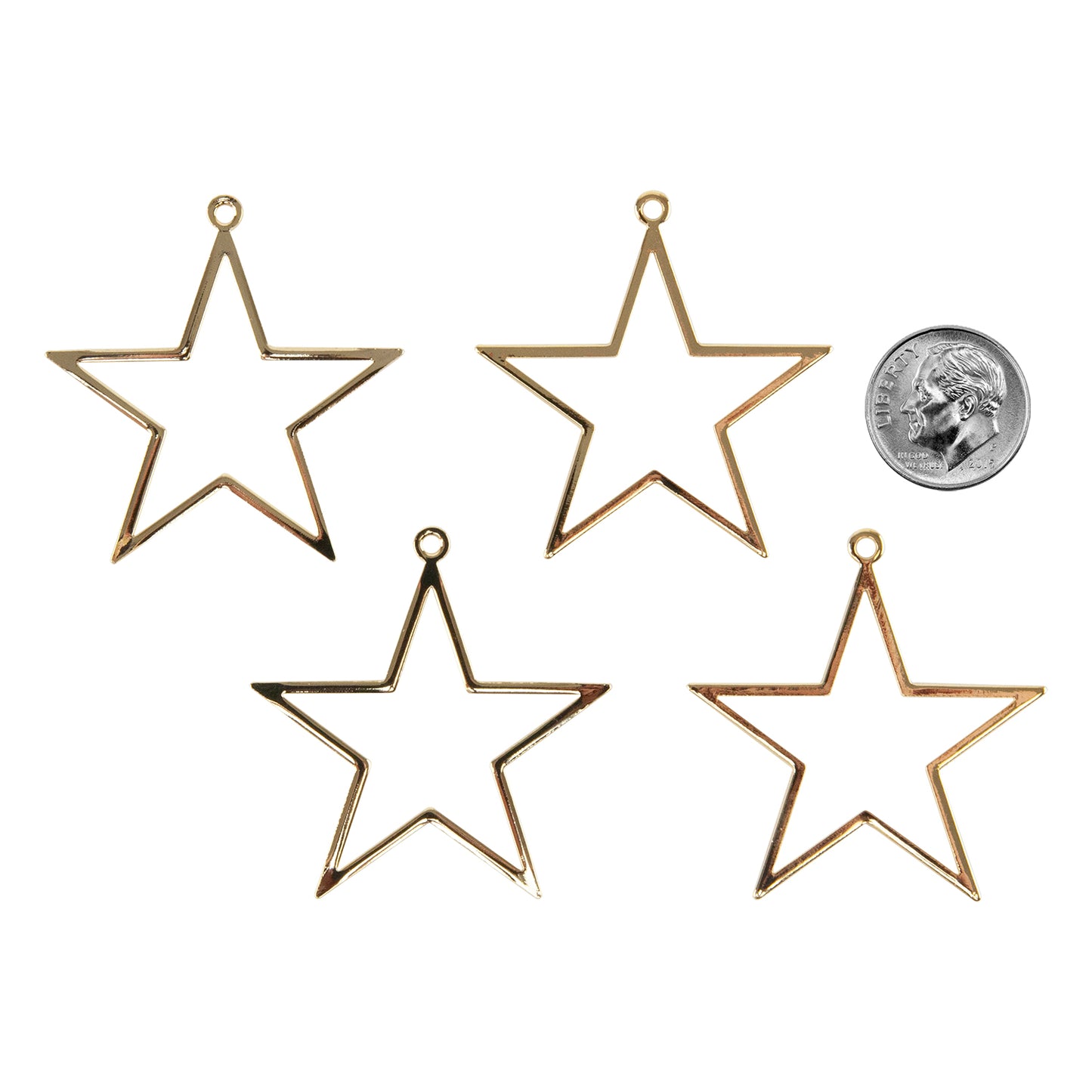 Brass Pendant - Star 18k Gold Plated - Pkg/4 with dime
