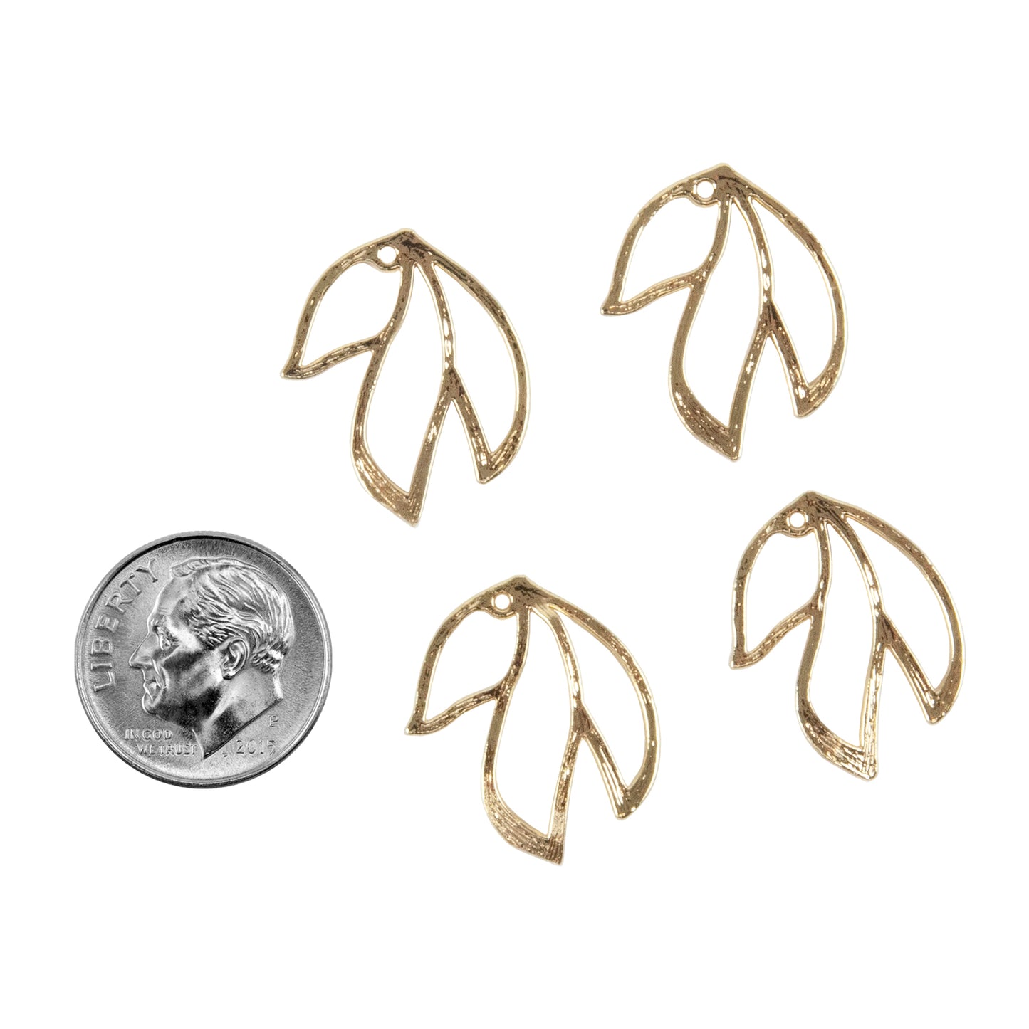 Brass Pendant - Little Leaf - Pkg/4 with dime