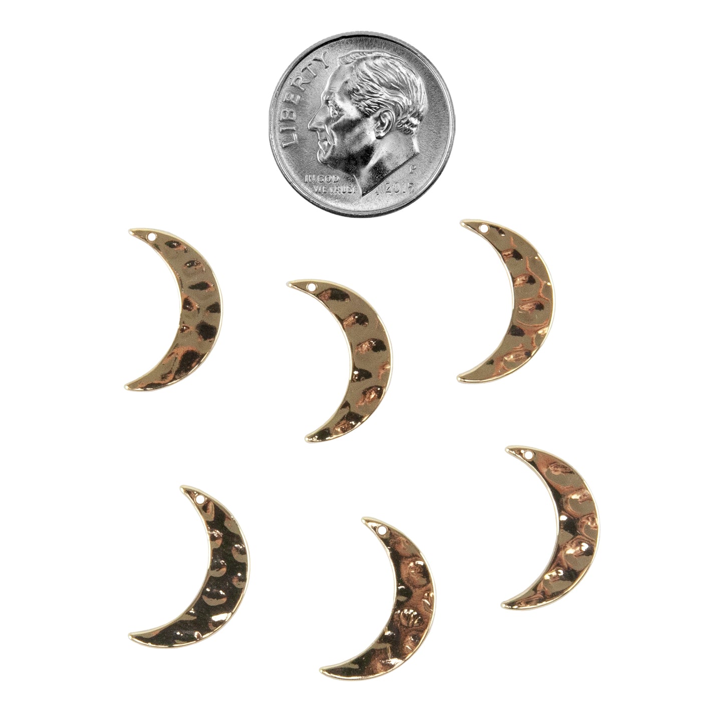 Brass Pendant - Moon 18k Gold Plated - Pkg/6 with dime