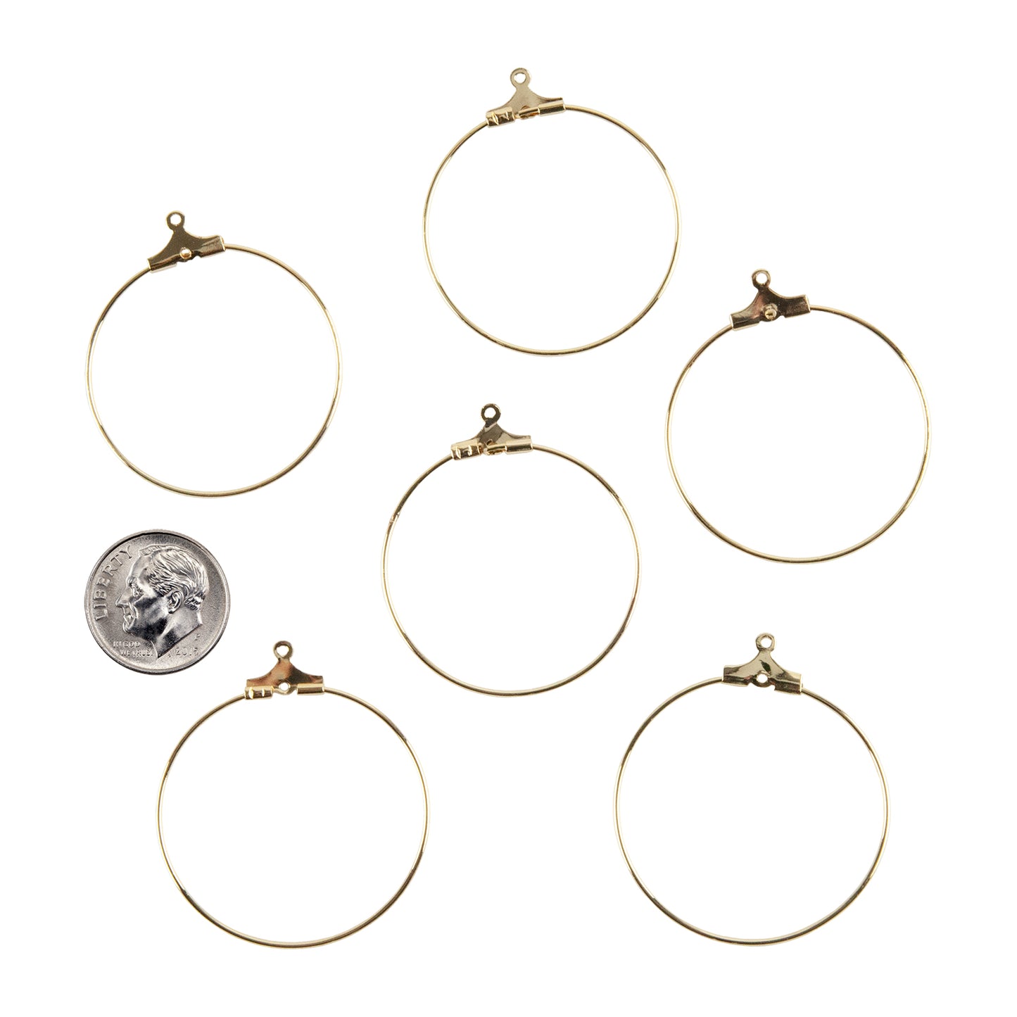 Brass Pendants - Hoops 18k Gold Plated - Pkg/6 with dime