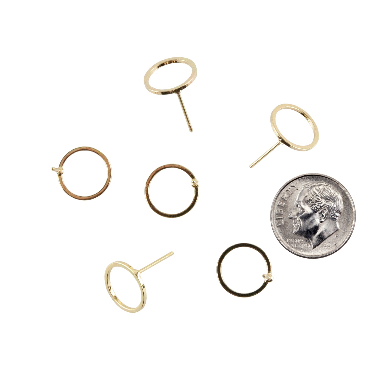 Brass Stud Ring - 18k Gold Plated - Pkg/6 with dime