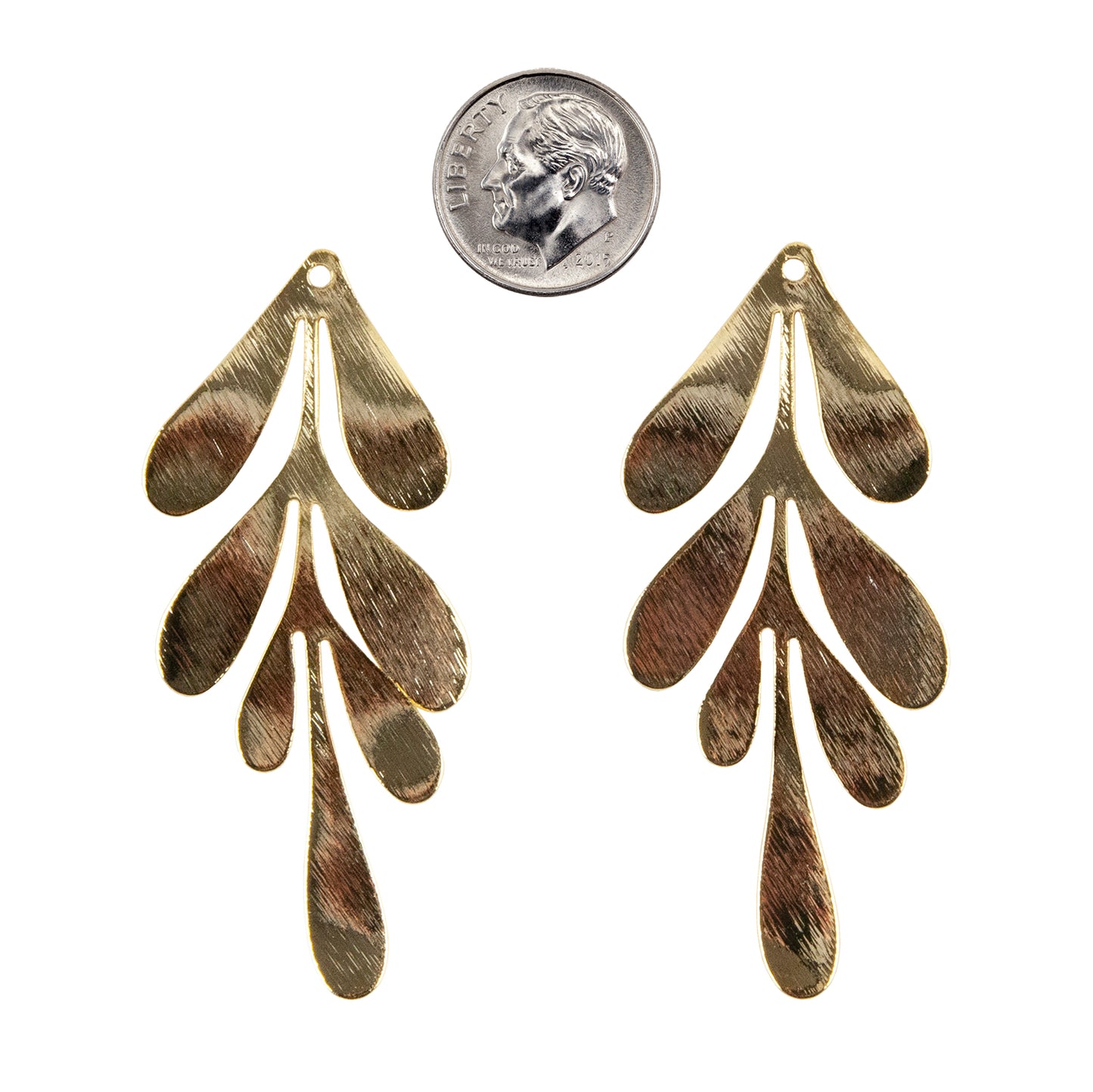 Brass Pendants - Grass - 18k Gold Plated - Pkg/2 with dime