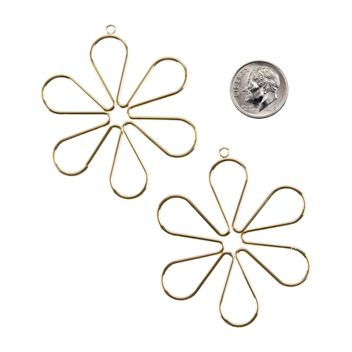 Brass Pendants - Flower - 18k Gold Plated - Pkg/2 with dime