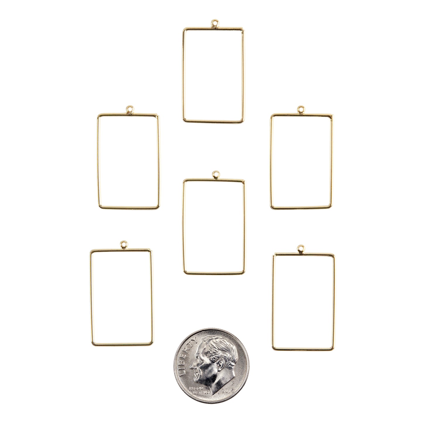 Brass Pendant - Rectangle - 18k Gold Plated - Pkg/6 with dime