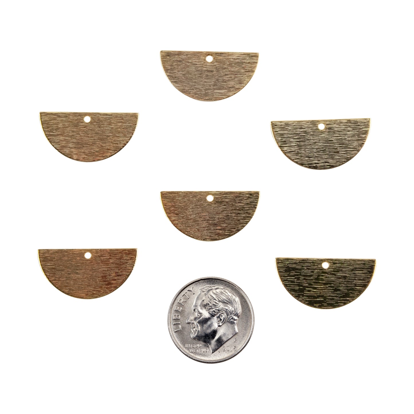 Brass Pendants - Semi Circle - 18k Gold Plated - Pkg/6 with dime