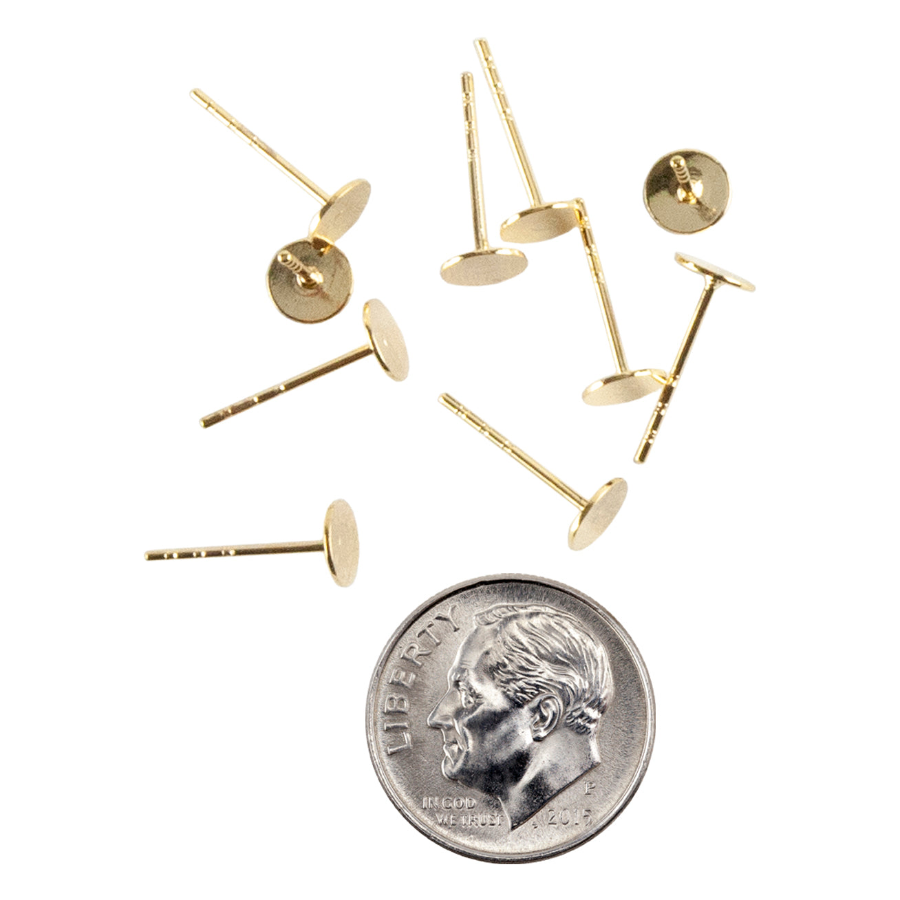 Brass Stud Earring Findings - Flat Round - Pkg/10 with dime