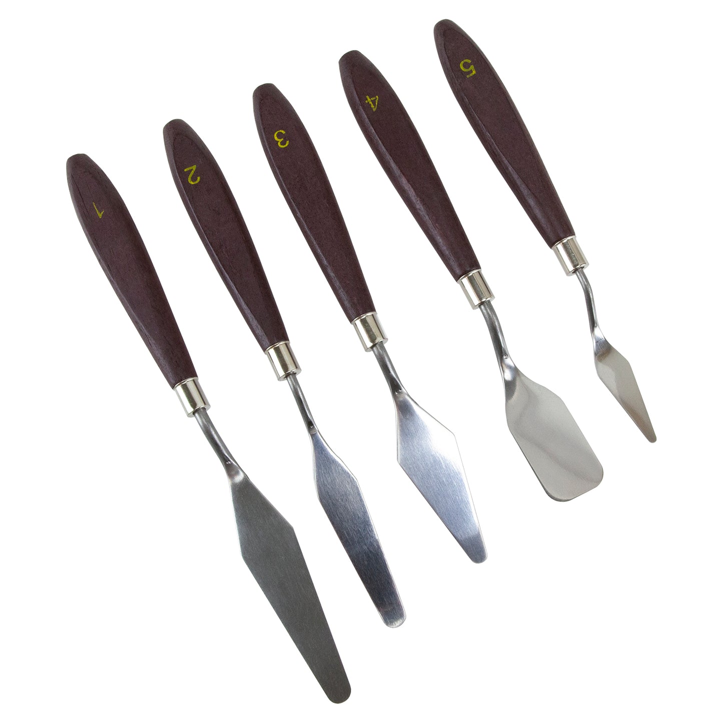Stainless Steel Palette Scrapers Spatula Knives - Set of 5
These stainless steel scrapers come in handy when mixing clays, paints, micas, resin, or any other medium that you may want to use. Includes 5 pieces with wooden handles that keep hands away. Made of stainless steel with just the right elasticity that does not easily rust. 