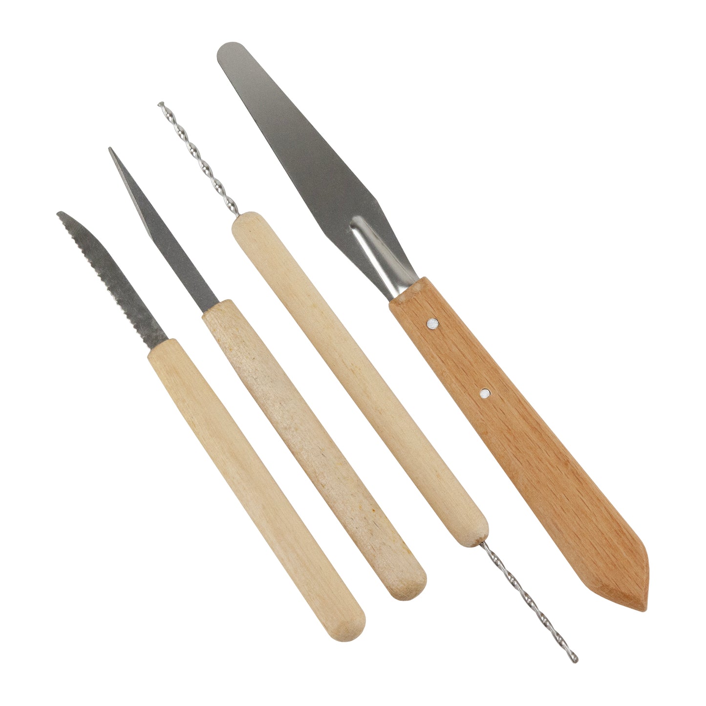 Assorted Clay Tools
Essential clay tools that every work bench should have. Set includes 2 cutting tools, a spatula, and a double ended drill. wood handles