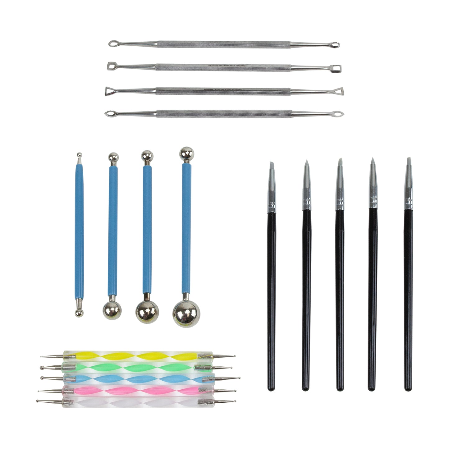 Sculptor's Bundle
What's included:
Mini Flexible Silicone Shapers - Set of 5
Double Ended Carving Tools - Set of 5
Double Ended Steel Ball Tip Sculpting Tools - Set of 5
Large Double Ended Steel Ball Tip Sculpting Tools - Set of 4