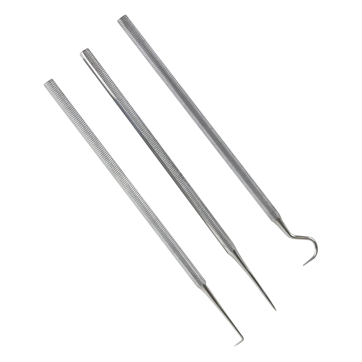 Stainless Steel Pick Set
Originally used as dental explorers, picks are excellent for a variety of uses including scribing, position, probing, etc. All are fine stainless steel with knurled handles.