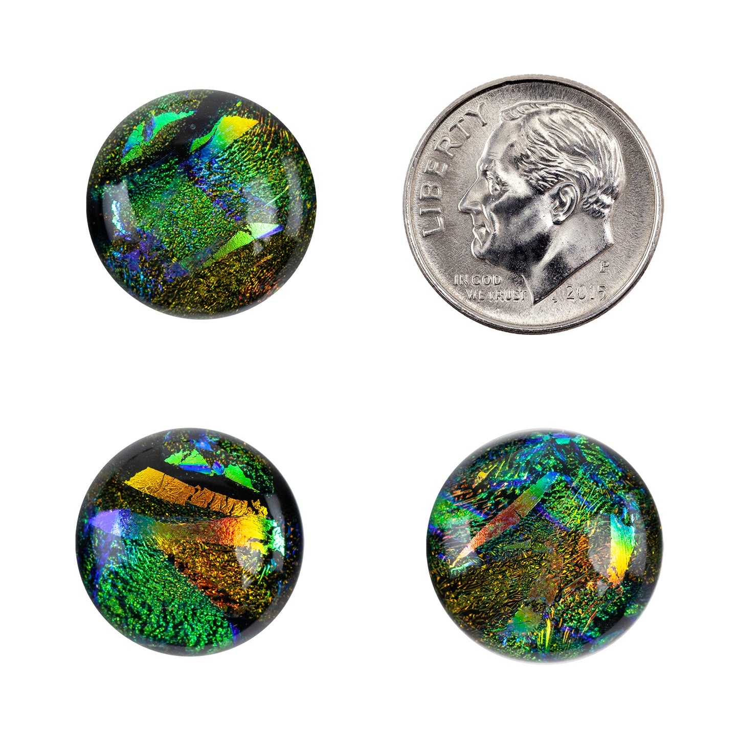 Dichroic Cabochons - Gold Large - 16mm to 20mm Pkg/3 with dime