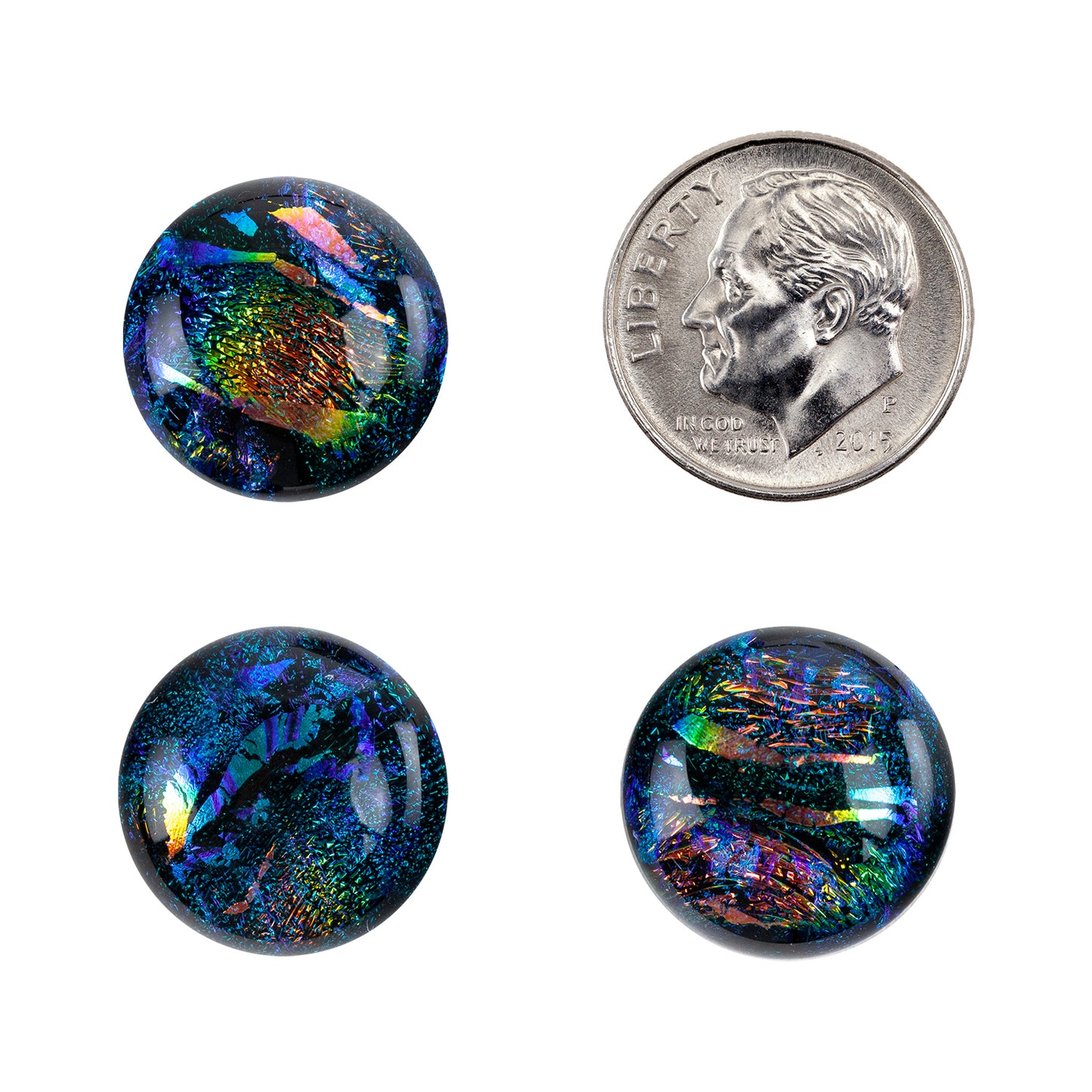 Dichroic Cabochons - Green Large - 16mm to 20mm Pkg/3 with dime