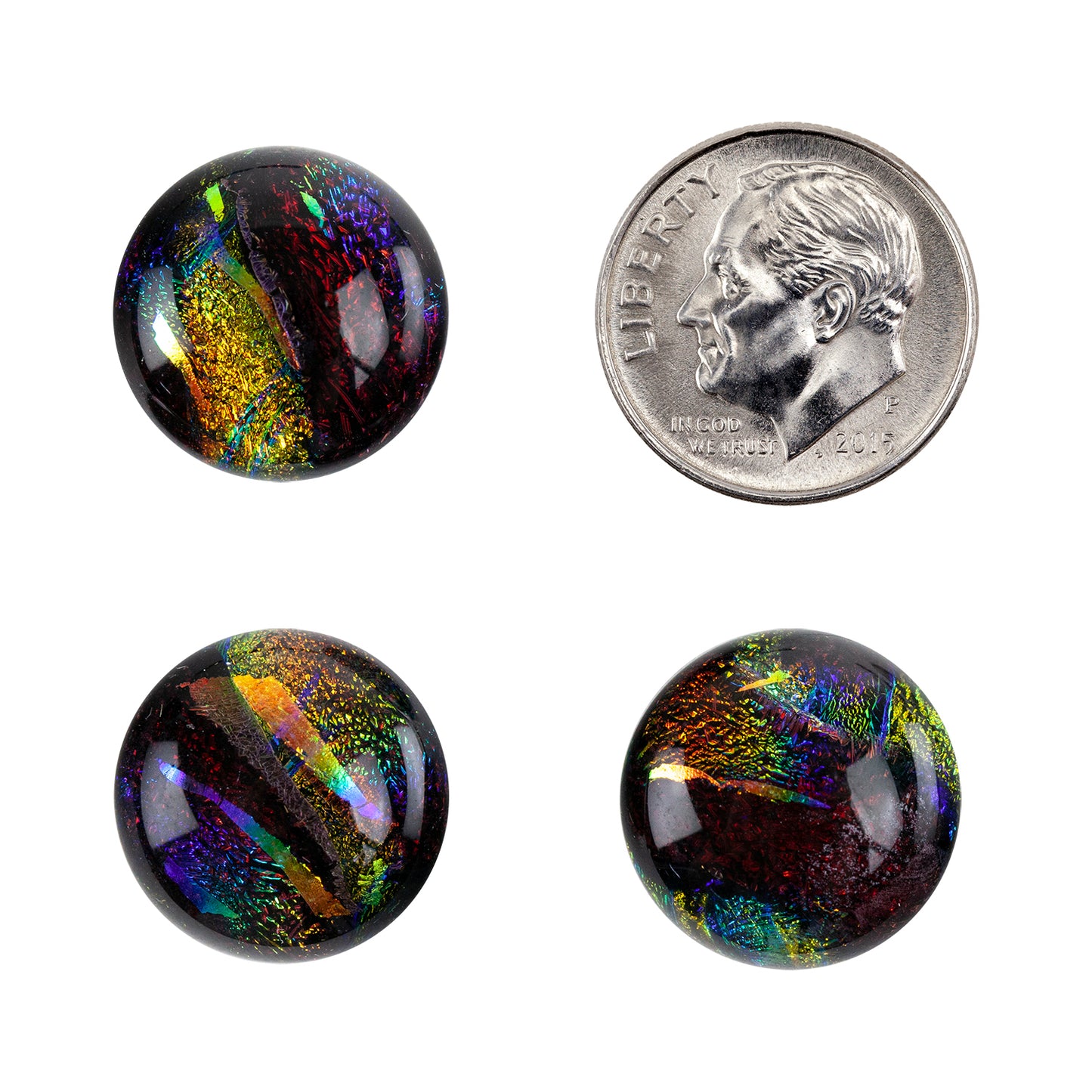 Dichroic Cabochons - Red Large - 16mm to 20mm Pkg/3 with dime