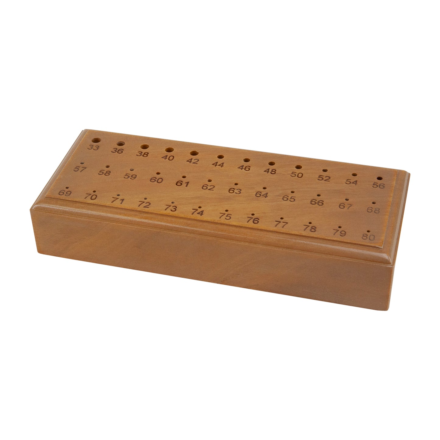 wood 36 Hole Drill Stand
Marked with numbers for easy size identification of small twist drills sizes 33 through 80. Stand is 5" x 2" and makes drill access fast accurate and easy.