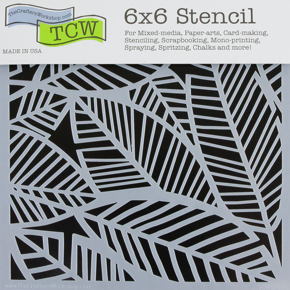 Design Stencil - Banana Leaves Enhance your enamel with our Design Stencils for Enameling. Add flair and dimension to your enamel creations. Easy to clean and reuse! Emboss clay to create texture. Stencil is 6" x 6" Made in the USA