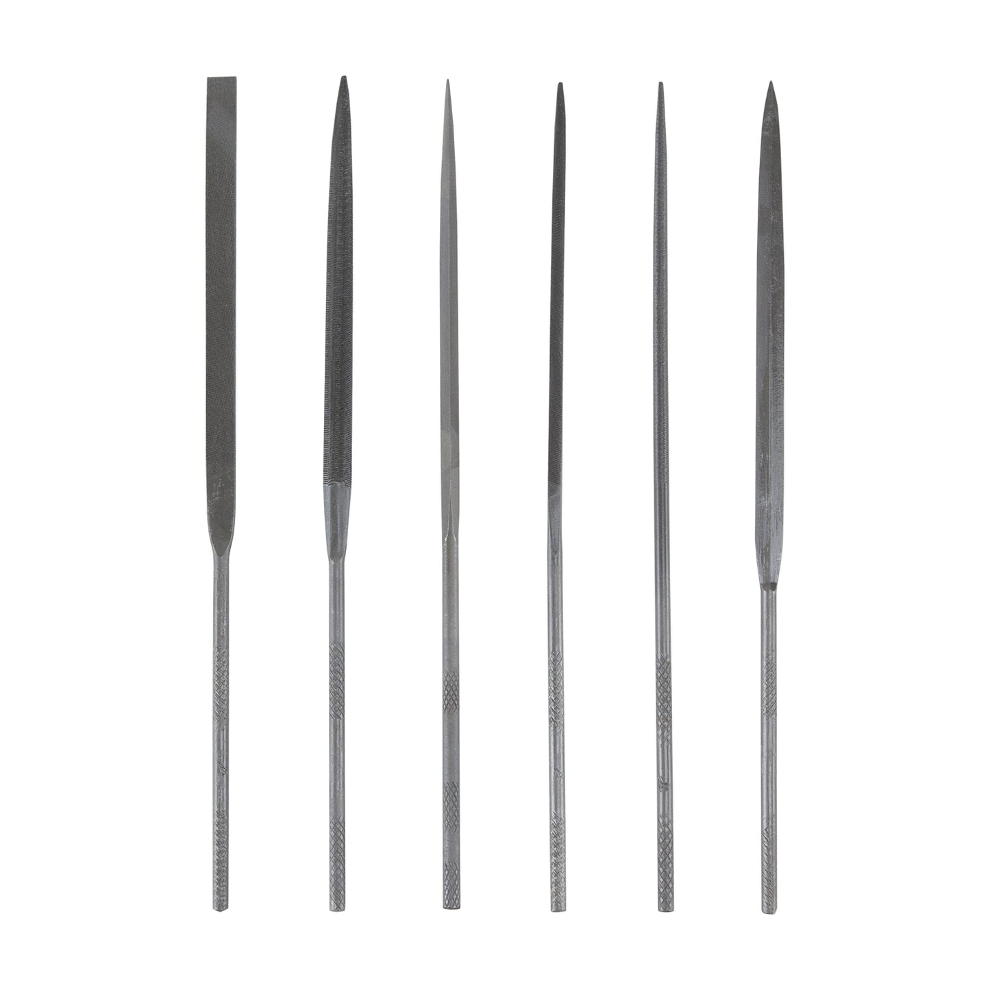 Needle File Set - 6 pieces - Cut 4
This very fine double-cut European steel file set features Swiss-pattern cut and gently knurled handle for no-slip grip. Be sure to order a file cleaner to keep your files teeth in top shape. Set includes: pillar, half-round, three-quarter, square, round and barrette. Indispensable for refining, shaping and pre-finishing leather hard clay.