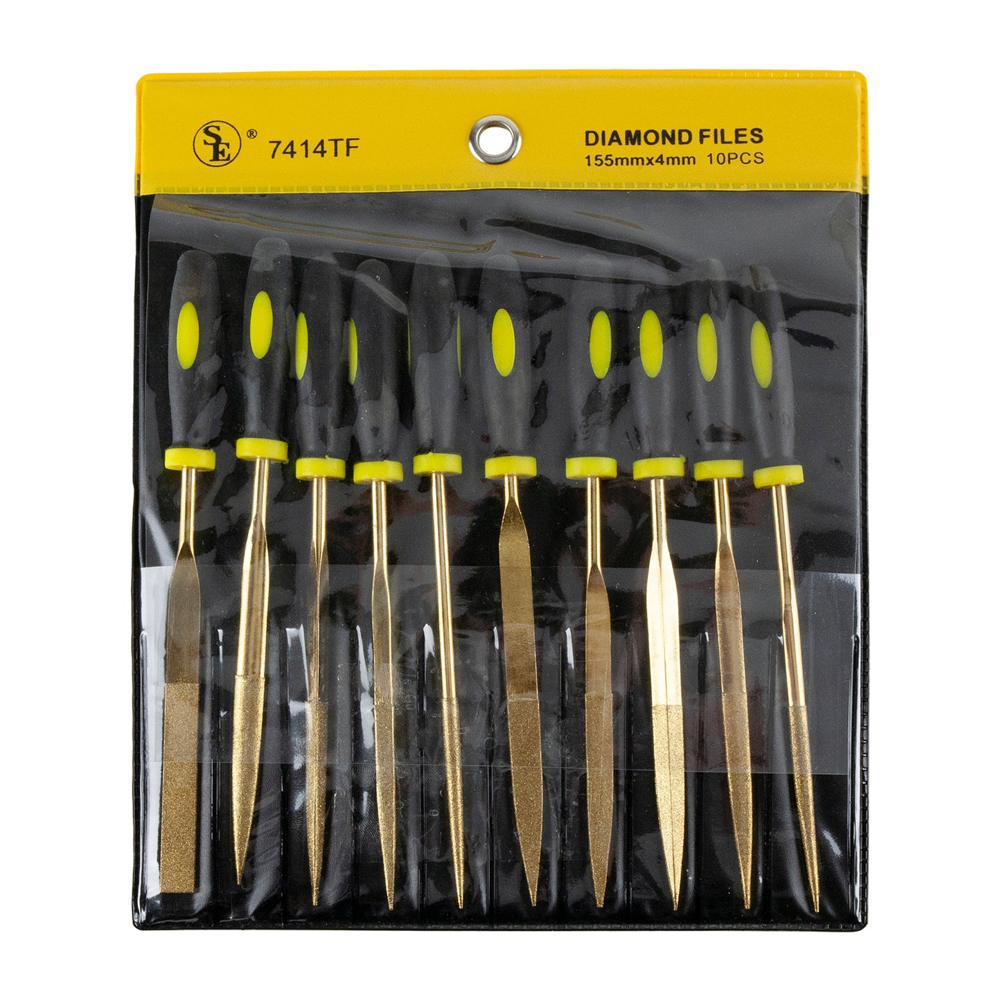 Diamond File Set 10 Piece Multi Shape
Each of these diamond needle files is 6" long with medium grit diamond electroplated onto high-grade stainless steel. The easy grip handles make finishing your greenware easy and fast. This set comes in a convenient package that you can hang to store which saves your valuable work space. Set includes: round, half-round, flat, three-square, and square.