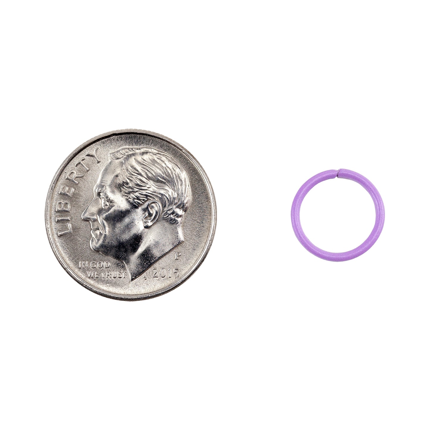 Colored Open Jump Rings - Plum - Round 10mm 18 gauge - with dime