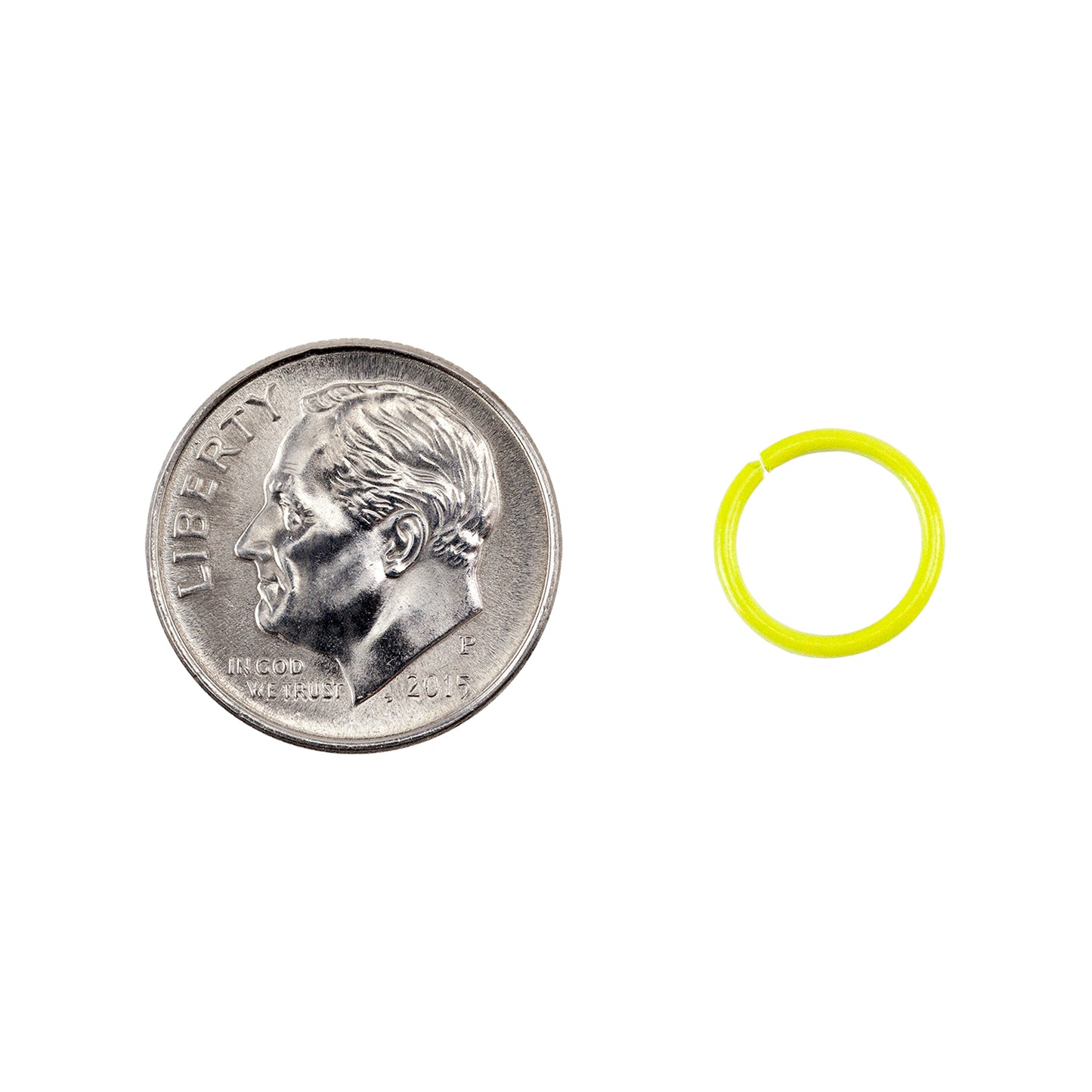 Colored Open Jump Rings - Yellow - Round 10mm 18 gauge - with dime