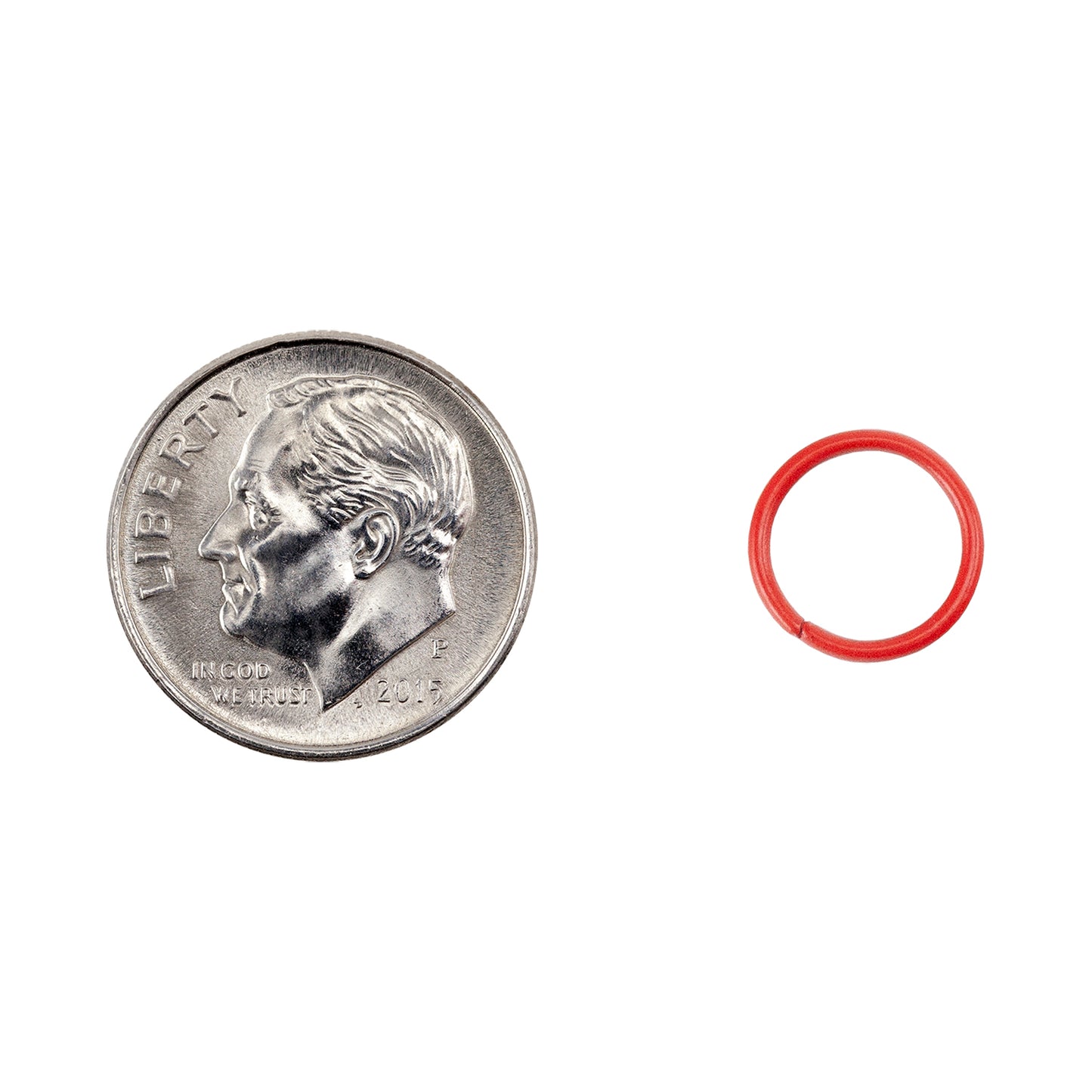 Colored Open Jump Rings - Red - Round 10mm 18 gauge - with dime