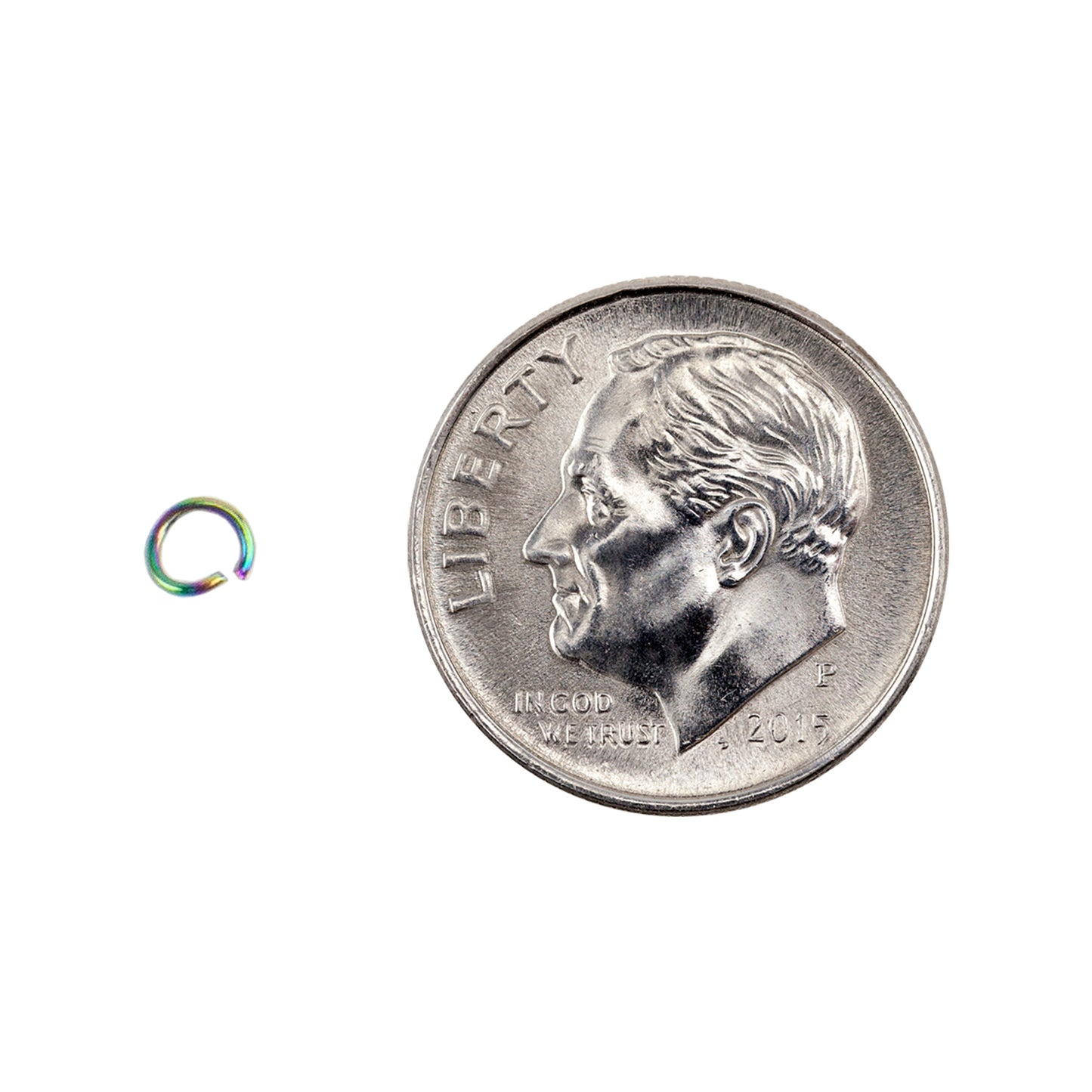 Colored Metal Open Jump Rings - Rainbow Color - Round 3.5mm 24 Gauge - with dime
