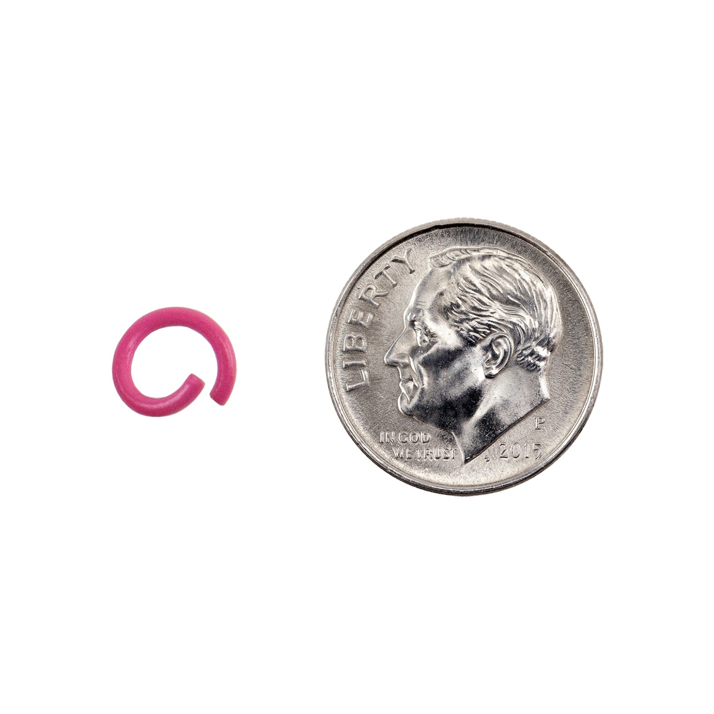 Colored Open Jump Rings - Magenta Color - Round 8mm 17 gauge - with dime