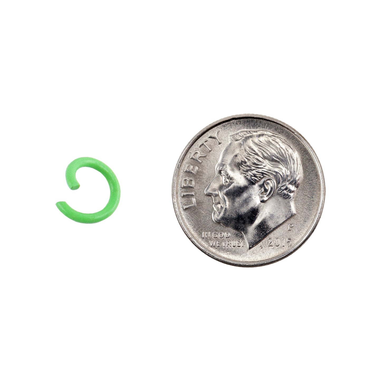 Colored Open Jump Rings - Pale Green Color - Round 8mm 17 gauge -with dime