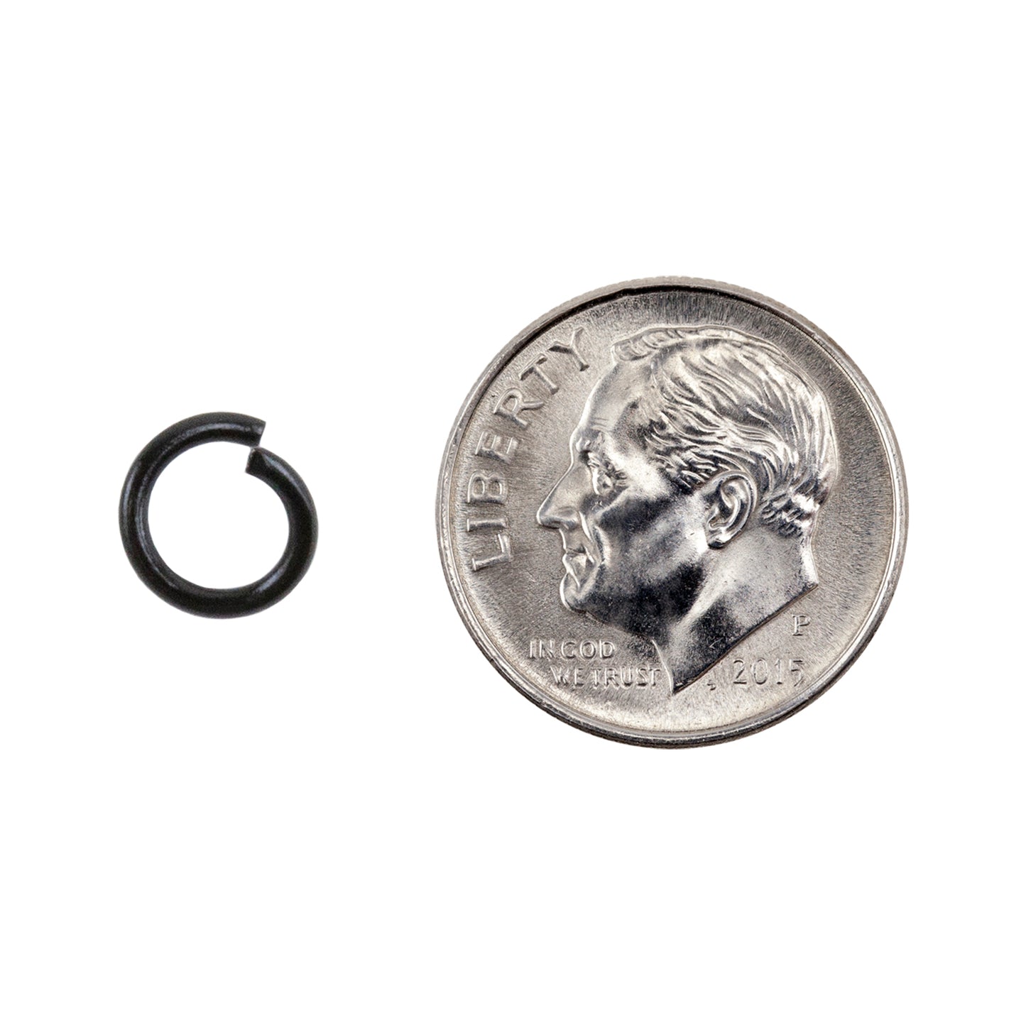 Colored Open Jump Rings - Black Color - Round 8mm 17 gauge - with dime