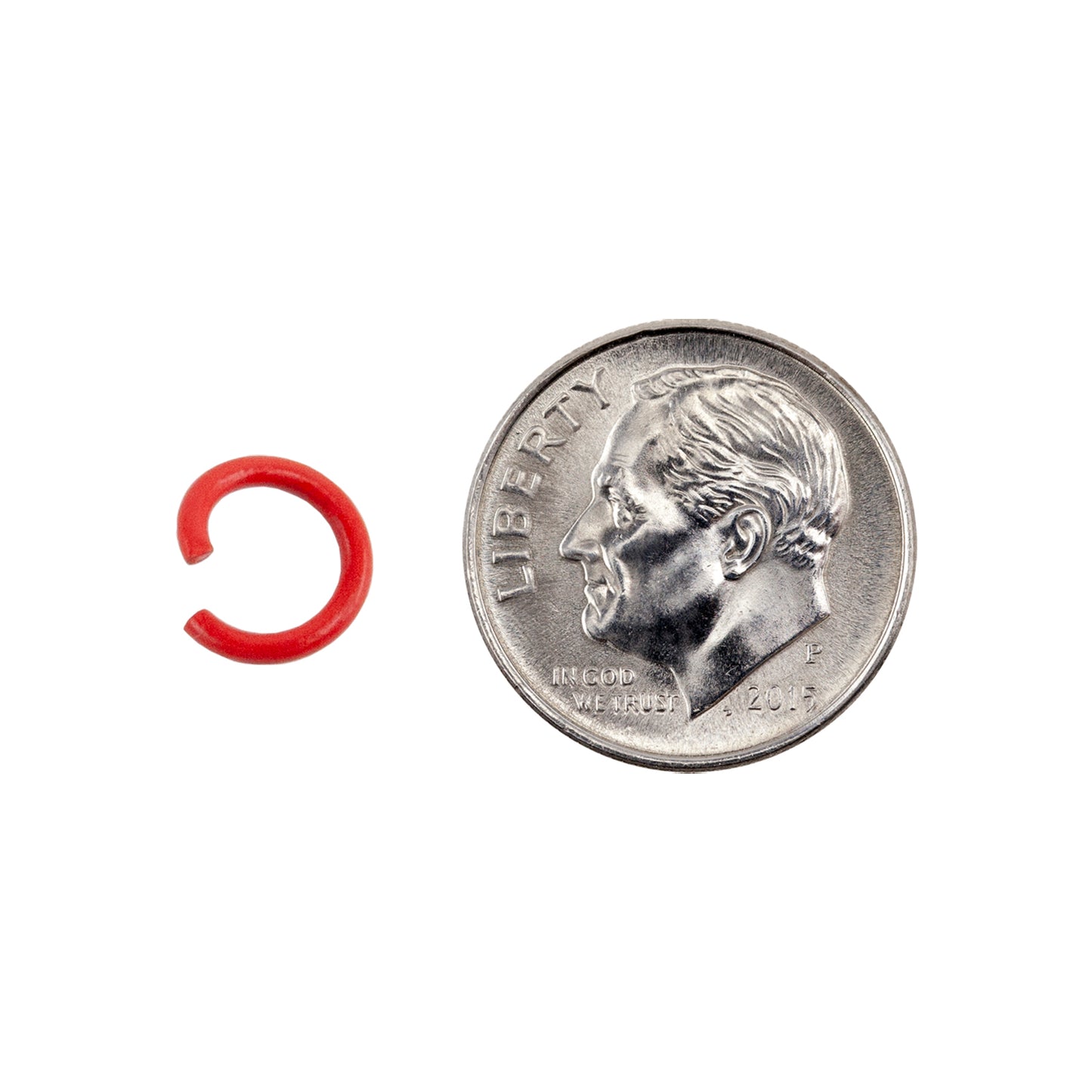 Colored Open Jump Rings - Red Color - Round 8mm 17 gauge - with dime