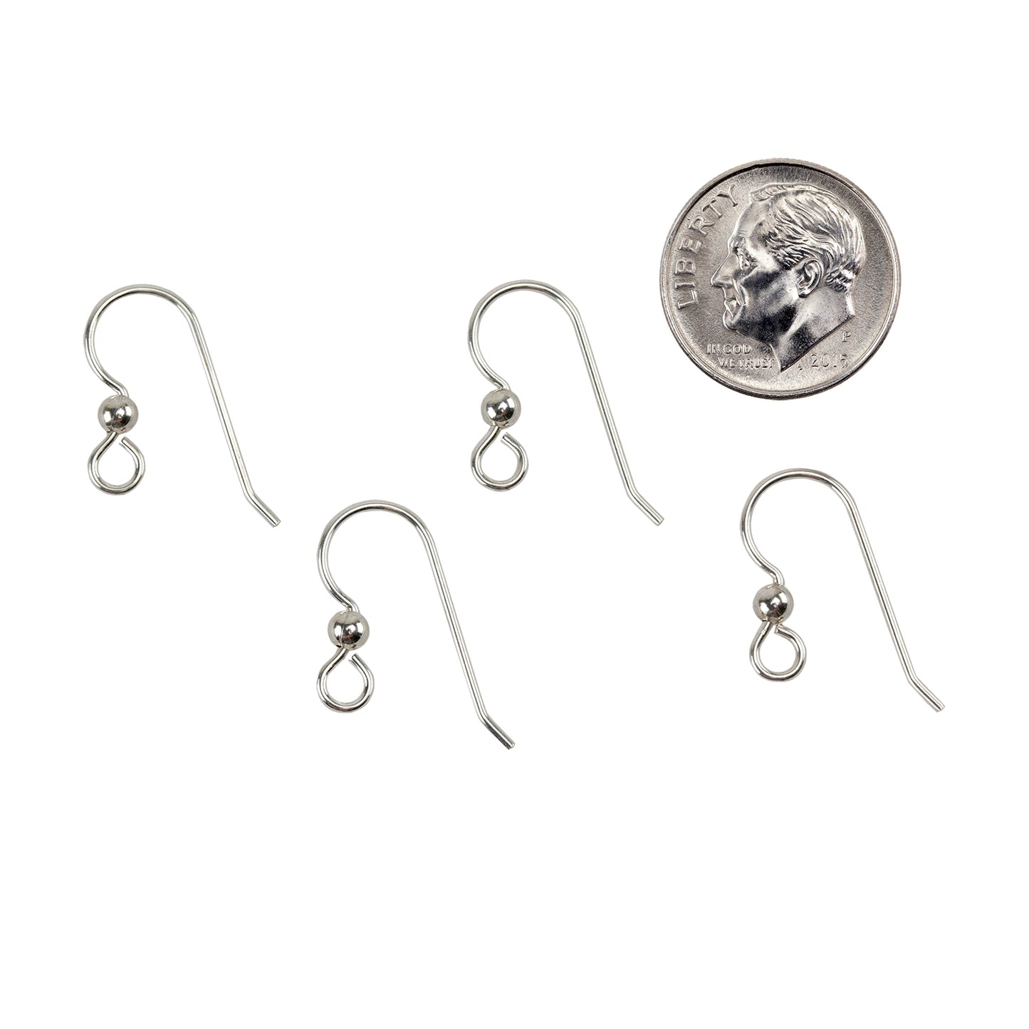 Sterling Silver Heavy Earwires with Loop and Silver Bead - 2 Pair with dime