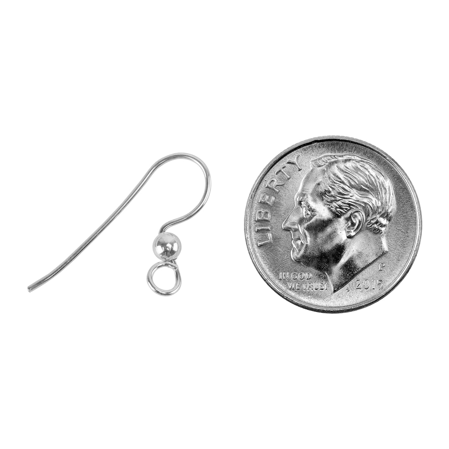 Sterling Silver Earwires - Large Loop & Ball - Pkg/10 with dime
