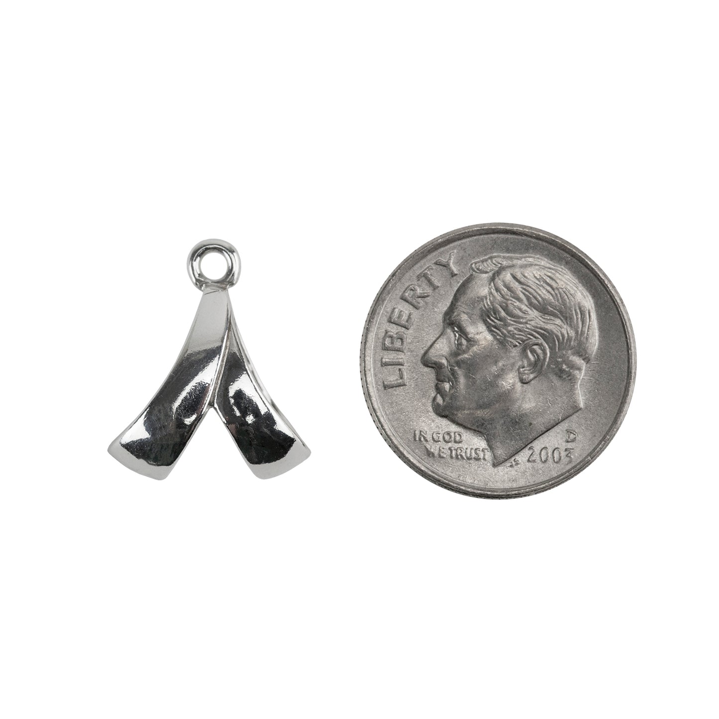 Sterling Silver V-Shape Pendant Bail with Ring - 12.8mm x 15.2mm Pkg/1 with dime
