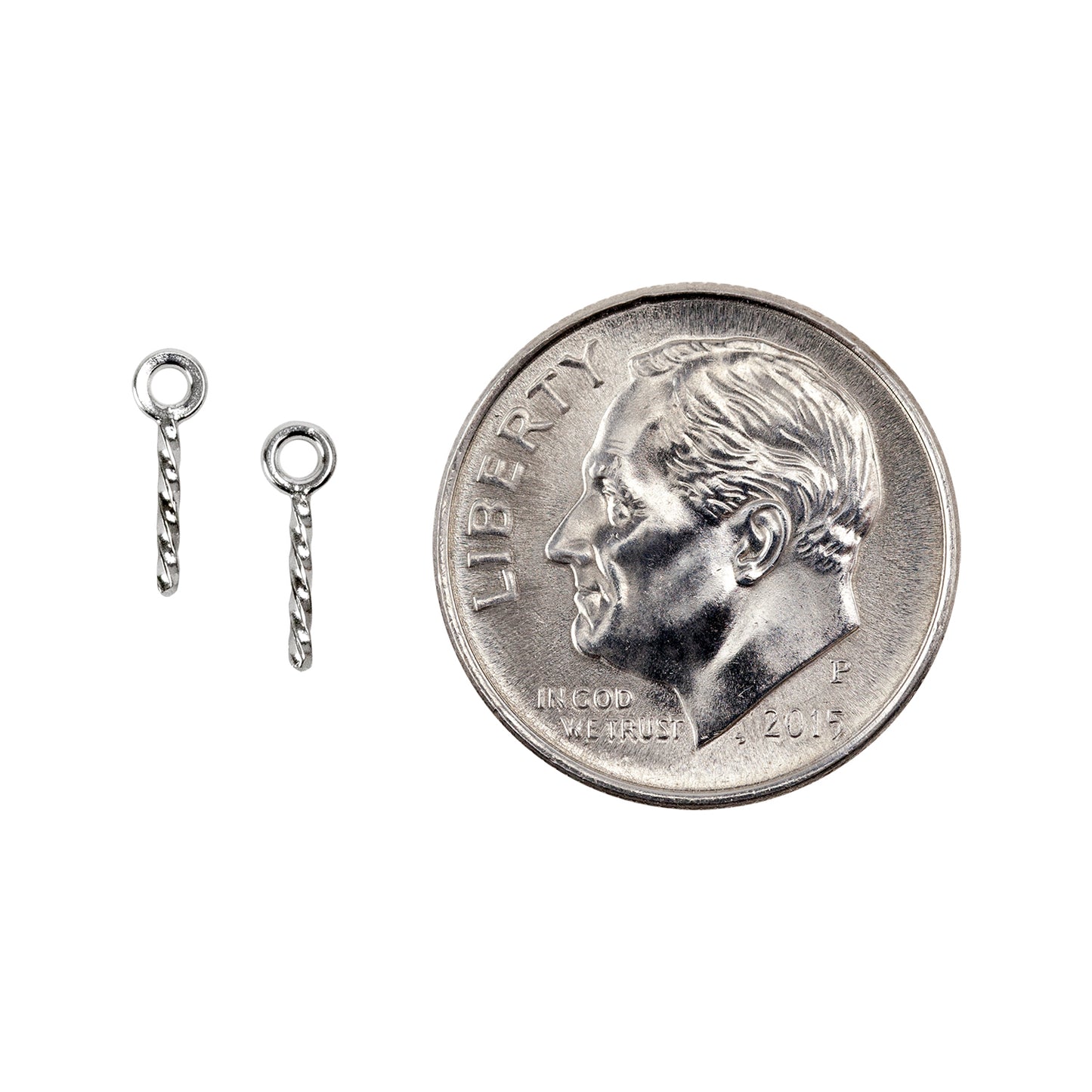 Sterling Silver Screw Eye - 2.75mm x 9mm - Pkg/2 with dime