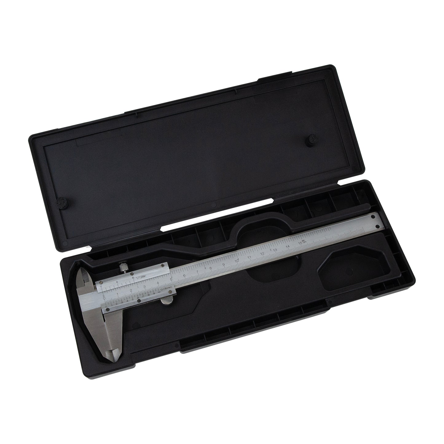 Precision Sliding Gauge in black case
Use to measure extremely accurately up to 190mm (6-1/2").
This excellent quality metal vernier caliper has finely honed jaws for exacting inside, outside and depth measurements. Features inch and metric calibration, with accuracy to 1/20 mm and 1/128".
Made in the USA