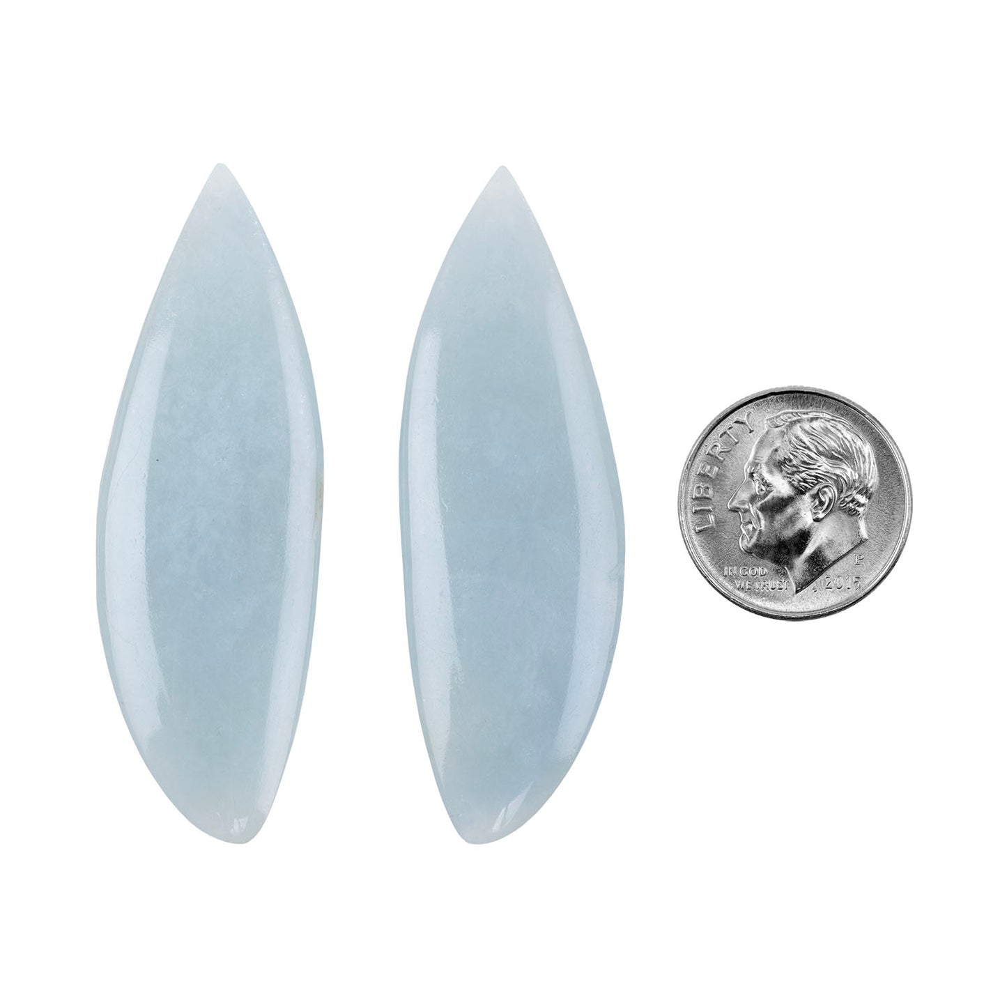 Aquamarine Gemstone - Cabochon Freeform Matched Pair - 53mm X 17mm - Pkg/1 with dime