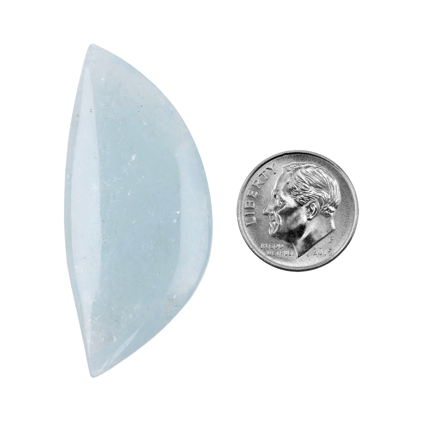 Aquamarine Gemstone - Cabochon Freeform - 50mm X 22mm - Pkg/1 with dime