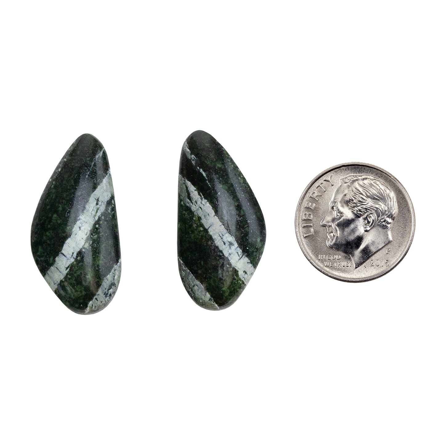 Chrysotile Serpentine - Freeform Cabochon Matched Pair 26mm x 13mm with dime