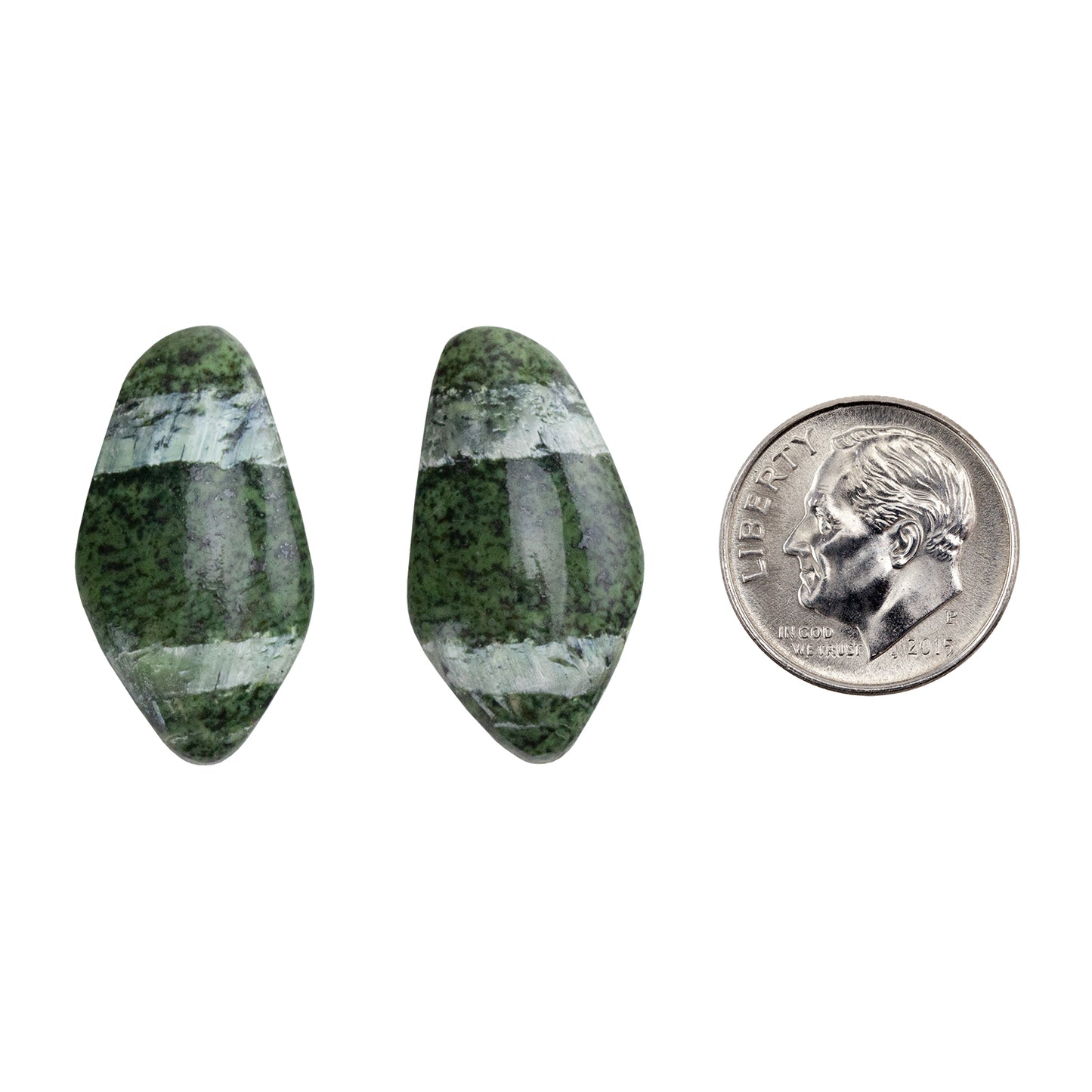 Chrysotile Serpentine - Freeform Cabochon Matched Pair 26mm x 14mm with dime