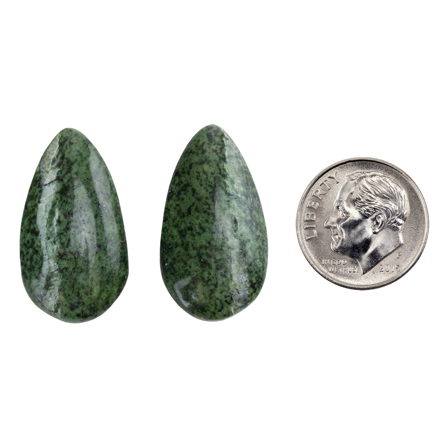 Chrysotile Serpentine - Freeform Cabochon Matched Pair 26mm x 14mm with dime