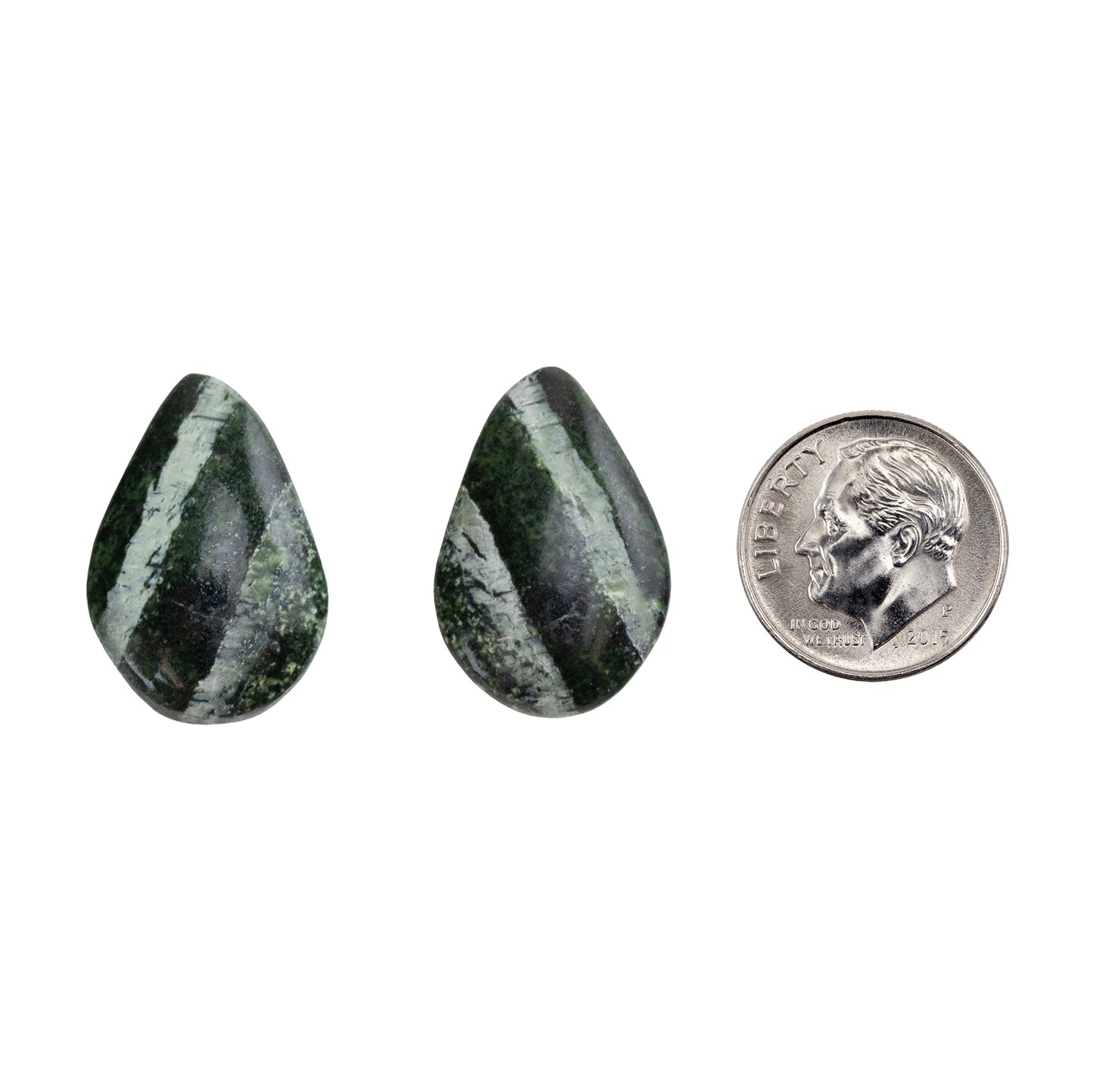 Chrysotile in Serpentine - Freeform Cabochon Matched Pair 23mm x 16mm with dime